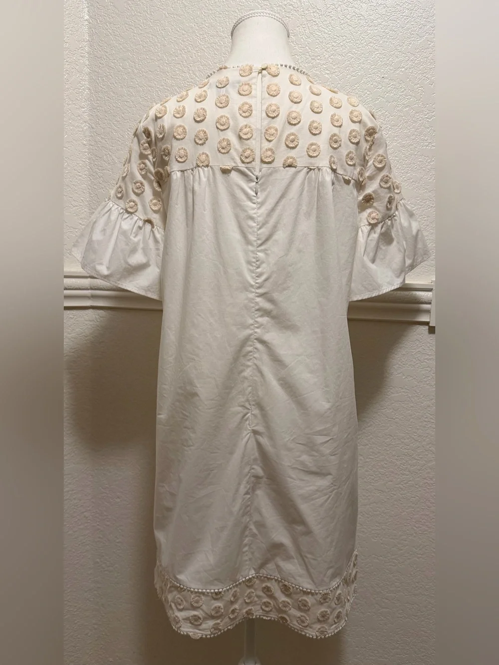 J.Crew Embellished Bell-Sleeve Shift Dress – Cream/Soft Blush Boho Style